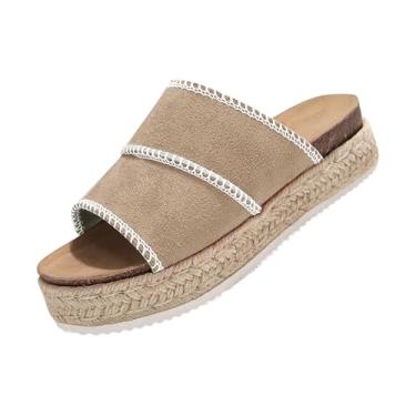 Imagem de Sandálias femininas de corda abertas para o verão, casual, sólida, confortável, cabedal de poliuretano, Bege, 34