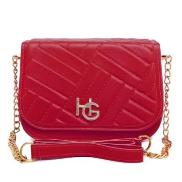 Imagem de Bolsa Transversal Feminina Preta, Alça de Corrente Dourada, Design Matelassê, Detalhe em Metal HG (vermelho)