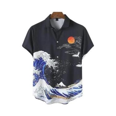 Imagem de Camisas Havaianas Masculinas Estampadas Em 3D Com Mangas Curtas Estilo