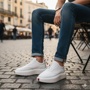 Imagem de Tênis Sneaker Masculino Couro Premium Solado Alto Urbano-Masculino