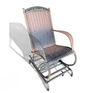 Imagem de Cadeira de Balanço com 2 ou 4 Molas em Fibra Sintética Trançada – Para Varanda, Jardim e Sala com Conforto e Luxo(Marrom Escuro,4 Molas)