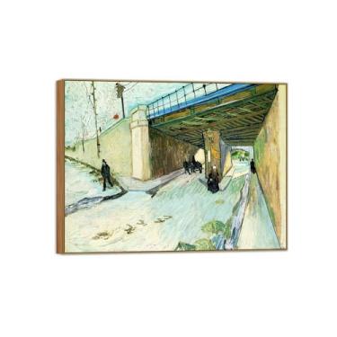 Imagem de Vincent van Gogh Famosa pintura em tela de arte de parede pronta para pendurar. Viaduto. Imagem em moldura de madeira para decoração de sala de estar 40 x 50 cm 16 x 20 pol