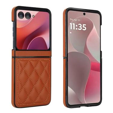 Imagem de Capa para celular Motorola Razr 50, couro macio com padrão luxuoso antichoque, capa de telefone fina, estilo moderno (marrom)