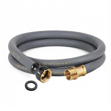 Imagem de Mangueira de jardim 5/20.3 cm x 3.0 m latão borracha resistente mangueira de água 600 PSI pressão de ruptura, mangueira flexível durável para quintal, lavagem de carro, animais de estimação cinza