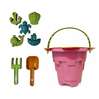 Imagem de Balde de Praia Infantil com Acessórios, 9 Peças, Colorido, 27cm de Altura (Rosa)
