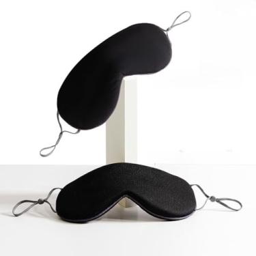 Imagem de Máscara de dormir dupla face, máscara de dormir macia para viagem para homens e mulheres, seda de leite ajustável e laterais de pano quente para dormir (preta)