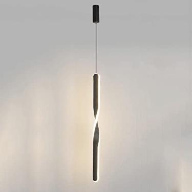 Imagem de Luminária pendente em espiral, luminária suspensa ultrafina de metal com cúpula de acrílico, luminárias de suspensão lineares pretas, lustre moderno de LED de 20 W, luminárias pendentes long
