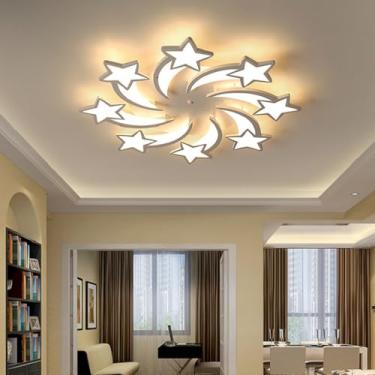 Imagem de Luminária de teto LED com controle remoto, dimerizável (3000-6000K), formato de estrela, branca, ideal para sala de estar, quarto infantil, quarto de casal e sala de jantar (8 lâmpadas).