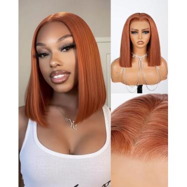 Imagem de Megalook hair Peruca De Renda Frontal Ruiva Bob, Cabelo Humano, Pré-Arrancado, 13X4 Hd, Renda Frontal Reta Bob, Laranja, Ruiva, Cor 12A #350, Peruca De Cabelo Humano Bob, 12 Polegadas