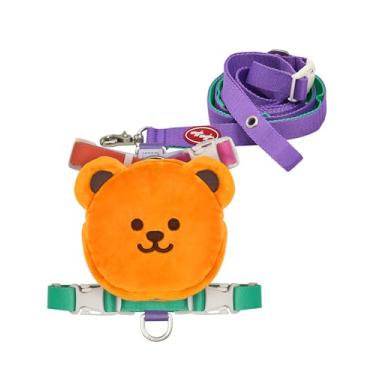 Imagem de PETHROOM Conjunto de arnês de mochila Wiggle Bear – Peitoral fofo para cães com coleira e mochila combinando, equipamento confortável para caminhada e viagem para cães pequenos a médios, médio