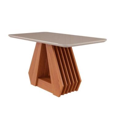 Imagem de Mesa de Jantar Retangular com Tampo de Vidro Ágata Cinamomo e Off Whit