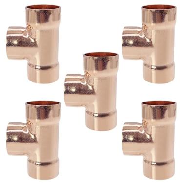 Imagem de Joywayus 5 peças de cobre 1/5.1 cm C x C x C Conexões de pressão em T com conexão de solda de suor para tubo de encanamento comercial residencial
