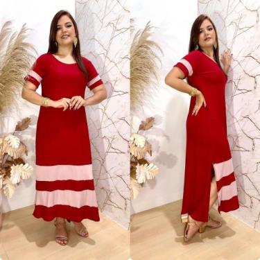 Imagem de Vestido Longo Feminino Bicolor LISTRA de Manguinha Casual Moda Evangél