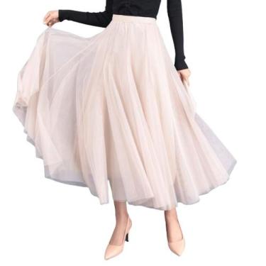 Imagem de N-F3721-Saia Feminina Midi Longa Tule Rodada Godê Princesa Retrô - XUM