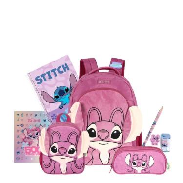 Imagem de Kit Mochila Stitch Costas Lancheira E Estojo Triplo Roxo