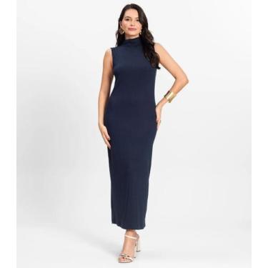 Imagem de Vestido Midi Ribana Canelada Rovitex Azul, M, Azul