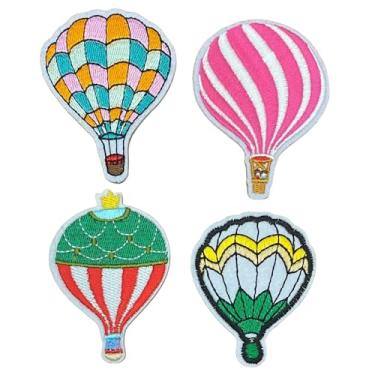 Imagem de 4 peças de balões de ar quente coloridos bordados costurar/passar a ferro em adesivos de reparo de tecido