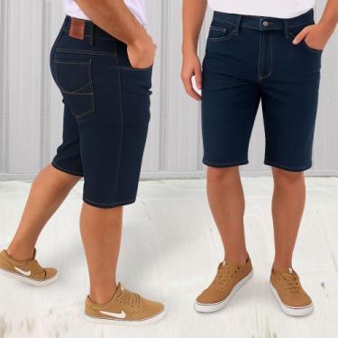 Imagem de Kit C/ 2 Bermudas C/ Lycra Jeans Tradicional Masculina - Cia MM, Azul 