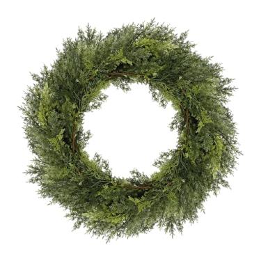 Imagem de Guirlanda de pinheiro Norfolk, guirlanda de Natal realista, guirlanda de Natal artificial de pinheiro de inverno para paredes da porta da frente, decoração de Natal, decoração interna e externa (B