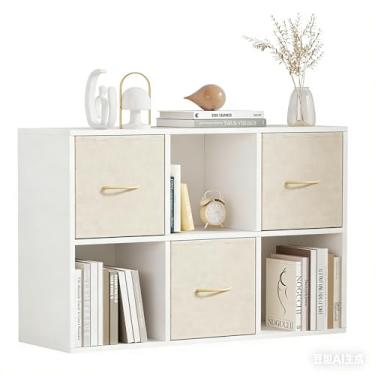 Imagem de Organizador de armazenamento de 6 cubos – estante de madeira maciça com 3 caixas de armazenamento, prateleira de cubo com 2 painéis traseiros removíveis, estante vertical ou horizontal, prateleira