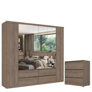 Imagem de Guarda Roupa Casal Nobre 6 Portas Full Glass E Cômoda Gaveteiro Condessa Rustic Acetinado - Thb