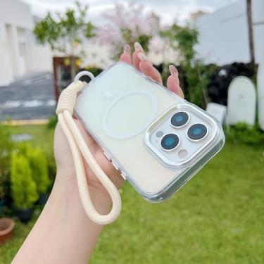 Imagem de IRTGFG Capa protetora magnética com gradiente a laser para iPhone 16E à prova de choque (para iPhone 16E/branco)