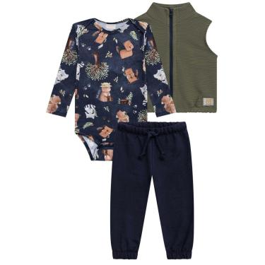 Imagem de Conjunto Bebê Menino Colete/Body/Calça Moletom Luc.boo-Masculino