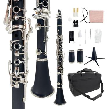 Imagem de Conboxus Ebonite Professional b Clarinete plano com estojo rígido, palhetas, suporte, pano de limpeza, graxa de cortiça, escova de bocal e escova de almofada, almofada, luvas