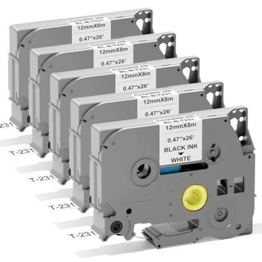 Imagem de 12 mm 0,47 TZe TZ Fita de substituição branca laminada para etiqueta Brother P Touch Label Tape TZe-231 TZe231 compatível com Brother PT-D210 PT-D220 PT-H110 PT-D410 PT-P710BT