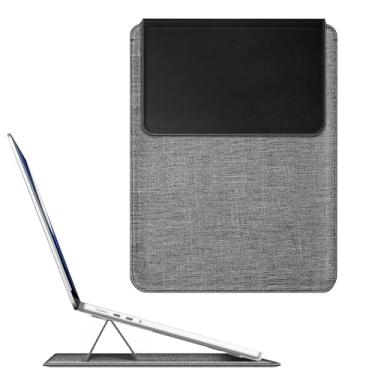 Imagem de Fintie Capa para MacBook Air 13.6 A3240 A3113 A2681, Pro 14 A3434 A3401 A3185 A3112 A2992 A2918 A2779 A2442, MacBook Pro/Air 13 - Capa fina de couro PU com suporte Característica (cinza/preto)