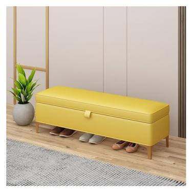 Imagem de KEG801302 Banco de armazenamento moderno - banco de entrada, otomano para quarto, extremidade da cama, banco de couro para o pé da cama, banco estofado com decoração de pernas douradas (amarelo)
