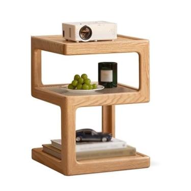 Imagem de Mesa de cabeceira simples moderna geométrica minimalista para sofá de canto de madeira com várias camadas para armazenamento de móveis domésticos (natural)