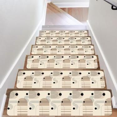 Imagem de Bege marrom vintage notas musicais deslizantes 20,3 x 76,2 cm, tapete de escada de borracha para degraus de escada laváveis reutilizáveis para degraus de madeira