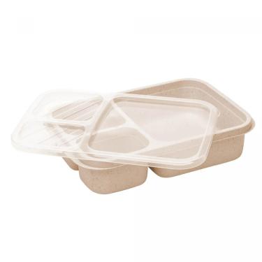 Imagem de Marmita De Bambu Ecologico Retangular Com 3 Divisorias Kit 5