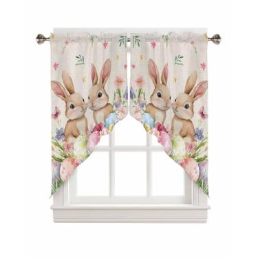Imagem de Cortinas de Páscoa, flores de coelho, ovos, swag para janelas, bolso de varão, textura de linho, borboleta, cortinas de cozinha, sanefas, sanefas recortadas/swag tratamento de janela de Páscoa (71 cm