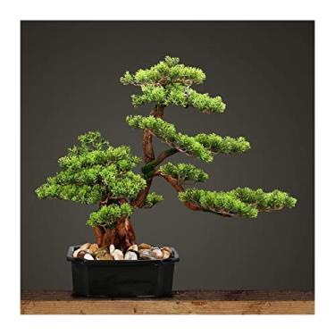 Imagem de Bonsai artificial, árvore de bonsai artificial, plantas falsas, decoração com vaso de flores de cerâmica quadrado, pinheiro falso em vaso interno, árvore de bonsai artificial