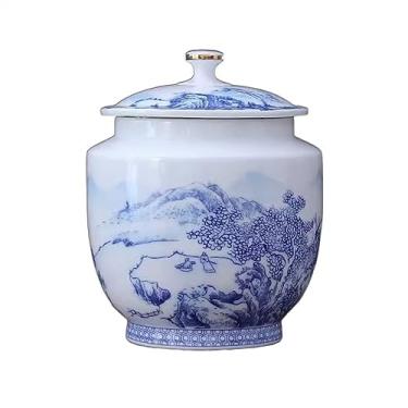 Imagem de x3anggyt5 Latas de chá, vasilha requintada de pintura de paisagem, vasilha de chá, grande pote de vedação de cerâmica, pote de armazenamento doméstico, recipientes de armazenamento de chá (médio)