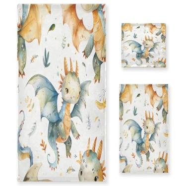 Imagem de xigua Conjunto de toalhas de banheiro com dragões fofos em aquarela absorvente macio 3 peças toalha de banho toalha de mão toalhas decorativas para banheiro, academia, hotel, praia, piscina