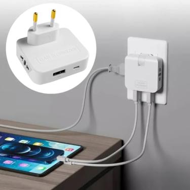 Imagem de Adaptador de Tomada Benjamin Articulado com Entradas USB, Tipo C e USB-A, 10 Amperes, Branco