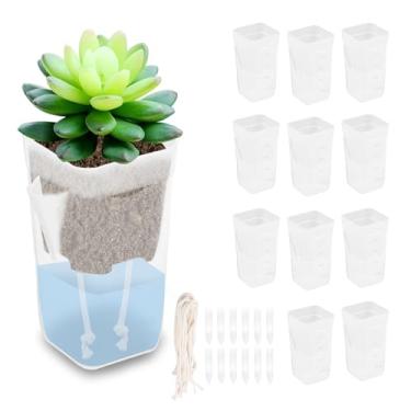 Imagem de ZFLYCANP Plantadores autoirrigáveis, vasos de plantas domésticas com cordas e etiquetas de algodão absorvente, PP, design de camada dupla transparente, rega lateral e copo interno respirável para