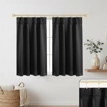 Imagem de Cortinas curtas plissadas para janela de cozinha e banheiro - 91 cm de comprimento sobre a pia cortina blecaute café pequena, preta