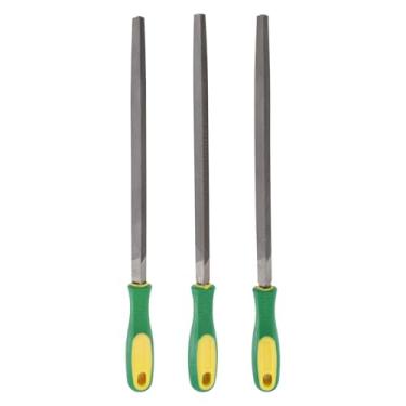 Imagem de HARFINGTON 3 peças, lixa triangular, grossa, média/fina, 25,4 cm, dentes de corte duplo, aço de alto carbono, lima de plástico para remoção de rebarbação de madeira de metal