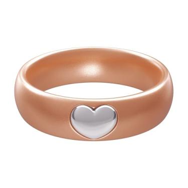 Imagem de ThunderFit Anéis de silicone para mulheres, aliança de casamento de silicone com pingente de coração banhado a ouro 14K, 5,5 mm de largura, 2 mm de espessura, 10.5 - 11 (20.60mm), Silicone, Sem pedra