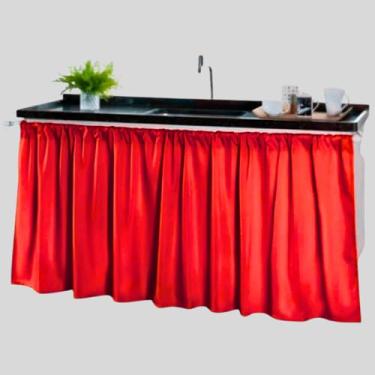 Imagem de Cortina Pia Cozinha Moderna Elegante 1,40 x 80 Decoração Balcão Tanque Tecido Oxford(Cortina Pia VERMELHO,3 UNIDADES)