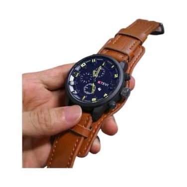 Imagem de Relógio De Quartzo Luxuoso Retro Masculino Com Pulseira De Couro PU, M