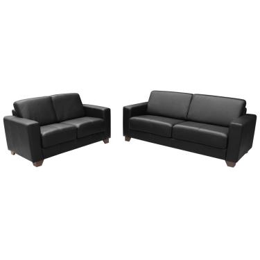 Imagem de Conjunto de Sofá 2 e 3 Lugares Sala de Estar Estocolmo Couro Preto - Gran Belo