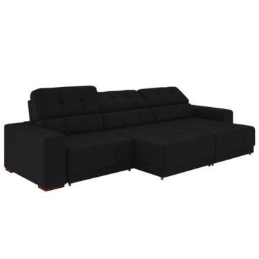 Imagem de Sofá Sala de Estar Retrátil e Reclinável 5 Lugares Lisboa 350cm Preto Couro - Gran Belo