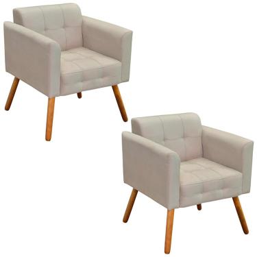 Imagem de Kit 2 Poltronas Decorativas Pés Palito Karen Suede Bege - Gran Belo