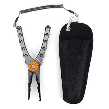 Imagem de Alicate de pesca, garra de aço inoxidável com alça de alumínio para abertura de anel dividido e remoção de gancho, com cortador de arame e bolsa de armazenamento de nylon (cinza)