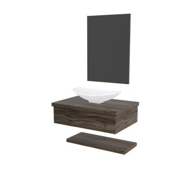 Imagem de Conjunto Bancada C-cuba L45, Prateleira E Espelheira Metrópole 606 Carvalho Carvalho Dark